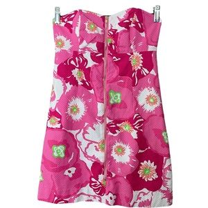 LILLY PULITZER 00 pink floral strapless dress bodycon sweetheart boned